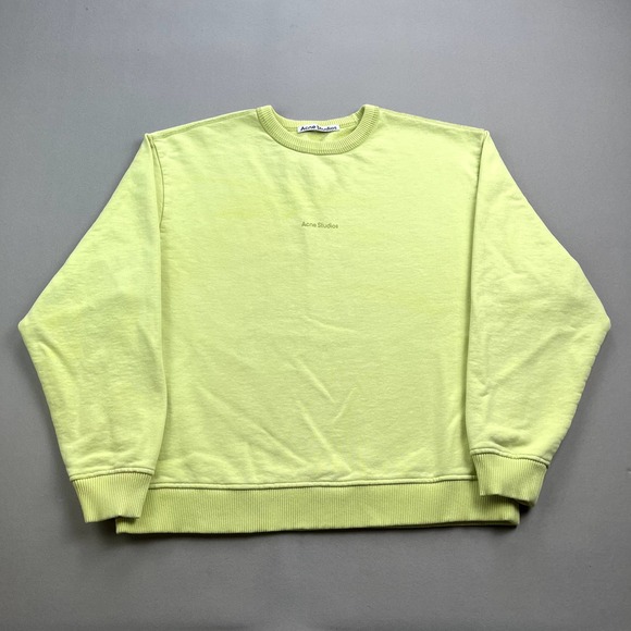 Acne Studios Sweatshirt Womens XXS Fluo Green Neon Yellow Stamp Logo Relaxed Fit - Picture 1 of 12